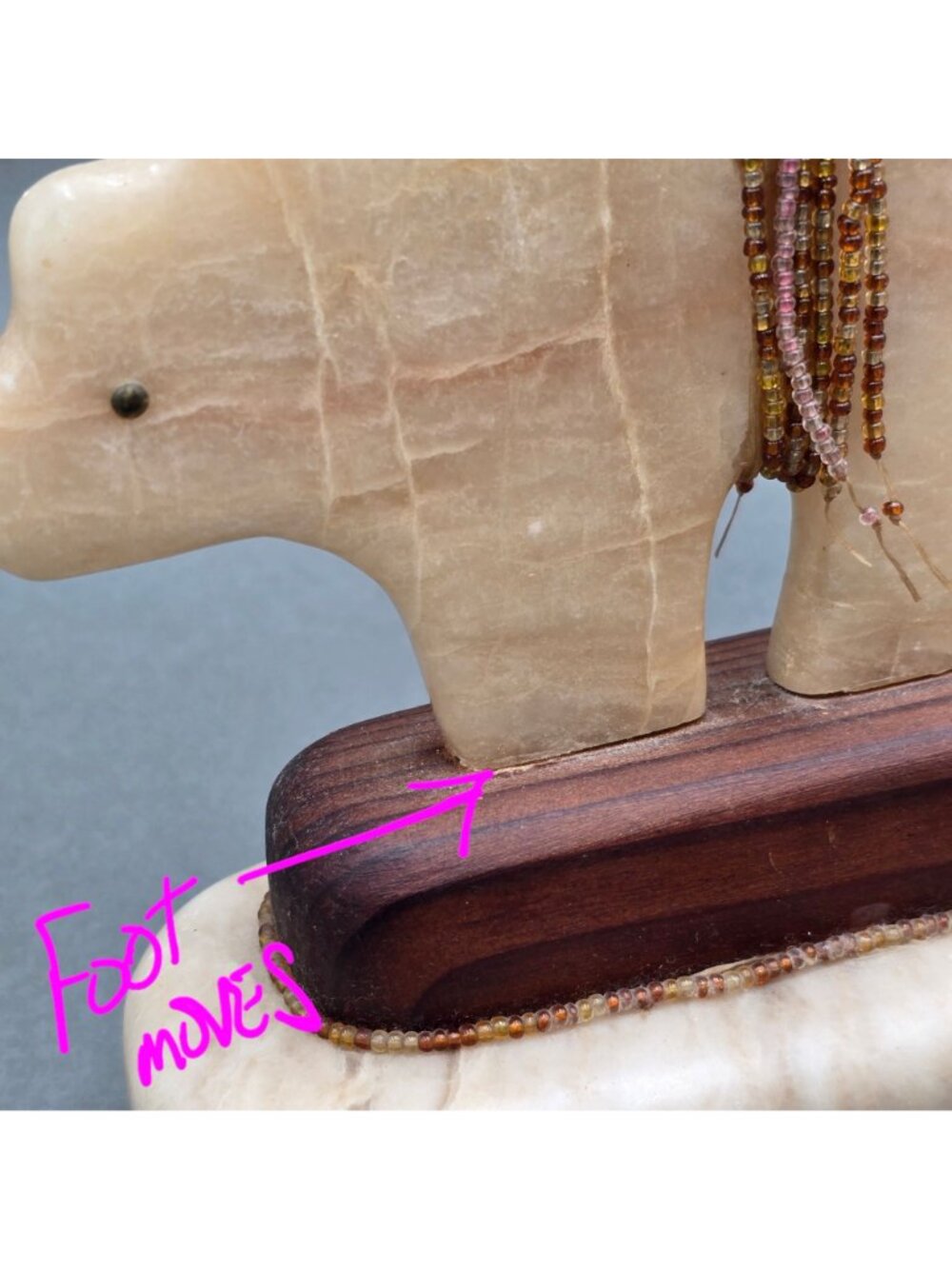 Alabaster Bear Fetish Carving Wood Base Signed Riverwoman Numbered 4011 7" READ - Picture 8 of 16